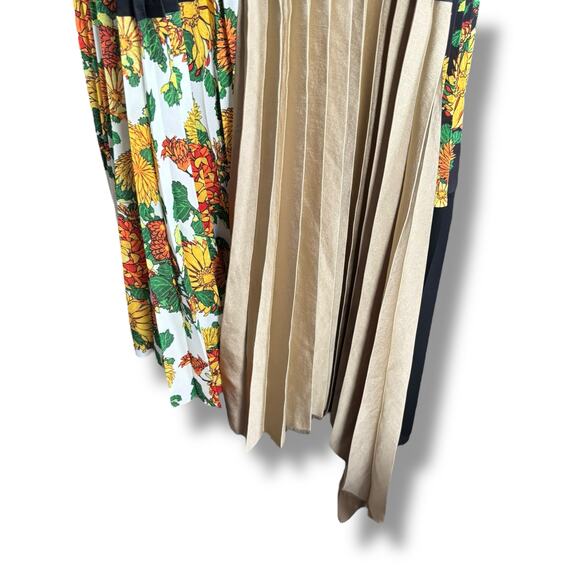 Lucille Asymmetric Pleated Skirt Marigold Floral Print Colorblock Maximalist - Picture 3 of 9